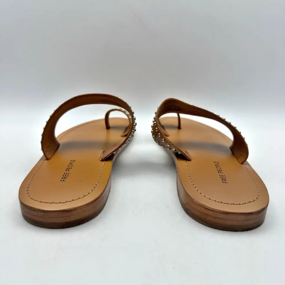 Free People Womens Amelie Tiny Stud Sandals US 9 Brown Tan Leather Slip On NIB - Picture 9 of 13